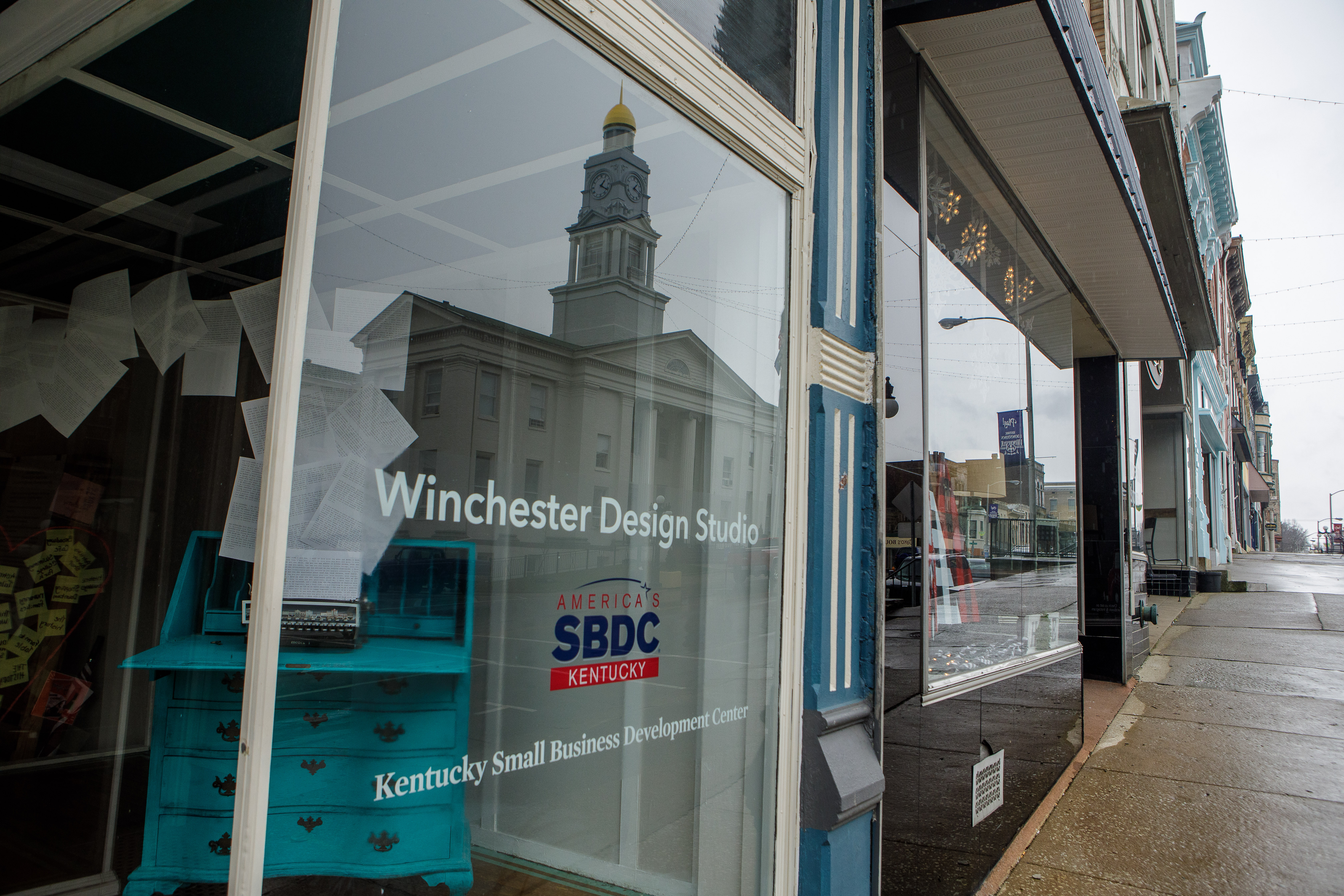 Winchester Design Studio storefront along Winchester's high side of Main Street