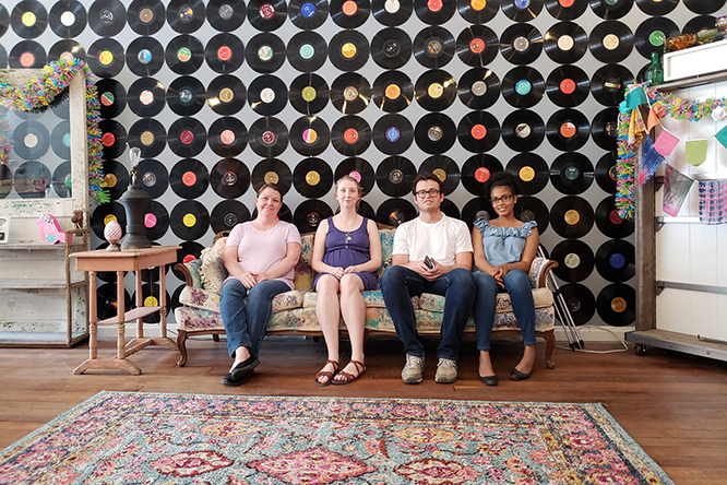 Manchester Summer Interns sitting in Makery on couch